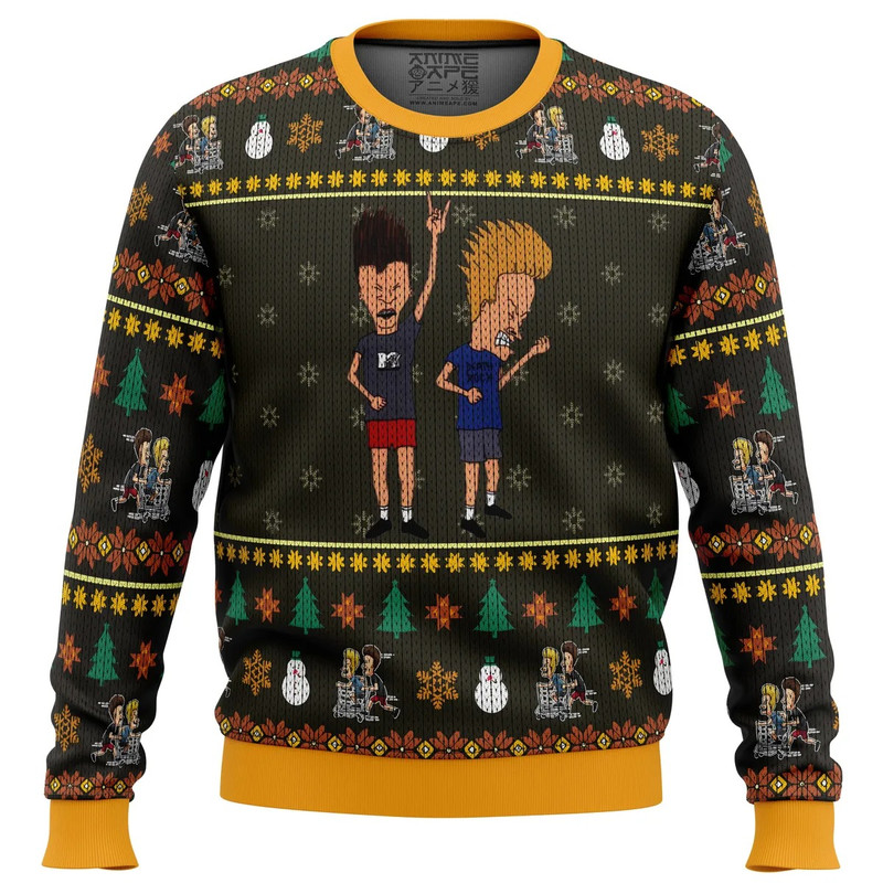 Beavis and Butthead Rock On All Over Print Hoodie 3D Zip Hoodie 3D Ugly Christmas Sweater 3D Fleece Hoodie