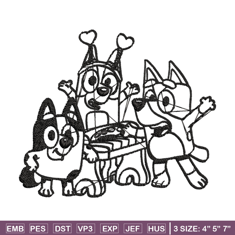 Bluey friends Coloring Pages Embroidery, Bluey Embroidery, Embroidery File, cartoon design, logo shirt, Digital download.jpg
