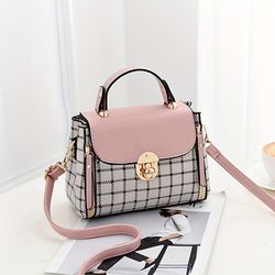 plaid pattern handbag, women's buckle decor flap purse, fashion pu leather crossbody bag
