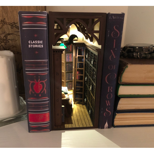 Library-book-nook-bookshelf-insert-diorama-Booknook-fully-assembled-Miniature-with-raven-and-scull-Shelf-insert-gothic-book-shelf-decor-9.JPG