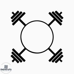 crossed barbells monogram svg, weight svg, bodybuilding svg. vector cut file cricut, silhouette, pdf png eps dxf, decal