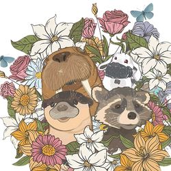 floral rocket and friends png silhouette sublimation files