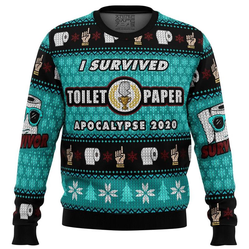I Survived Toilet Paper Apocalypse 2020 All Over Print Hoodie 3D Zip Hoodie 3D Ugly Christmas Sweater 3D Fleece Hoodie