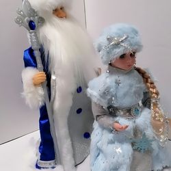 Russian Santa and Snowgirl figures 40 cm 30 cm Set Christmas Gift Christmas Decorations