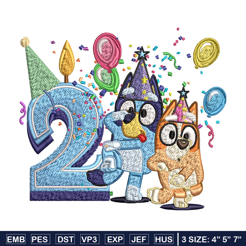 Bluey bingo 2nd birthday Embroidery, Bluey birthday Embroidery, Embroidery File, cartoon design, Digital download..jpg