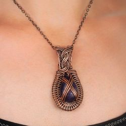 Wire wrapped copper pendant this natural amethyst Unique gem necklace 7th 22nd Anniversary gift Wire Wrap Art jewelry