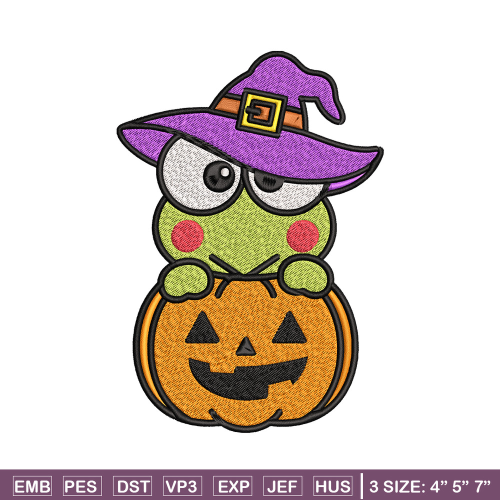 Keropi pumpkin Embroidery design, Halloween Hello kitty Embroidery, cartoon design, Embroidery File, Digital download..jpg