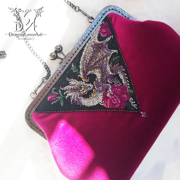 Dragon bead embroidery fucsia velvet evening bag 2.jpg