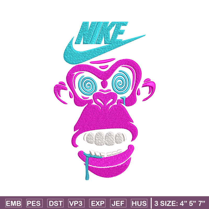 Monkey Nike Embroidery design, Monkey Embroidery, Nike design, Embroidery file, logo shirt, Instant download..jpg