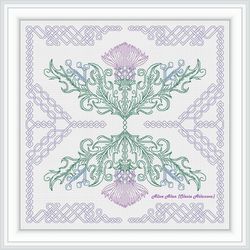 Blackwork Thistle celtic knot ornament flower symbol Scotland Scandinavia pillow counted cross stitch pattern PDF