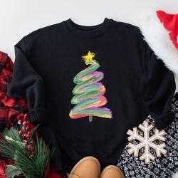 christmas watercolor sweatshirt, christmas sweater, christmas crewneck, christmas tree sweatshirt, holiday sweaters, win