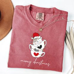 cute cat christmas shirt, cat lover girls gift for christmas, cat mom shirt, merry christmas shirt, womens christmas shi