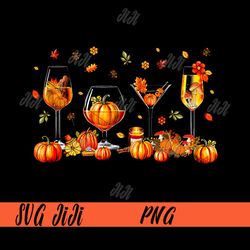 wine glasses drinking party pumpkin png, fall season thanksgiving png