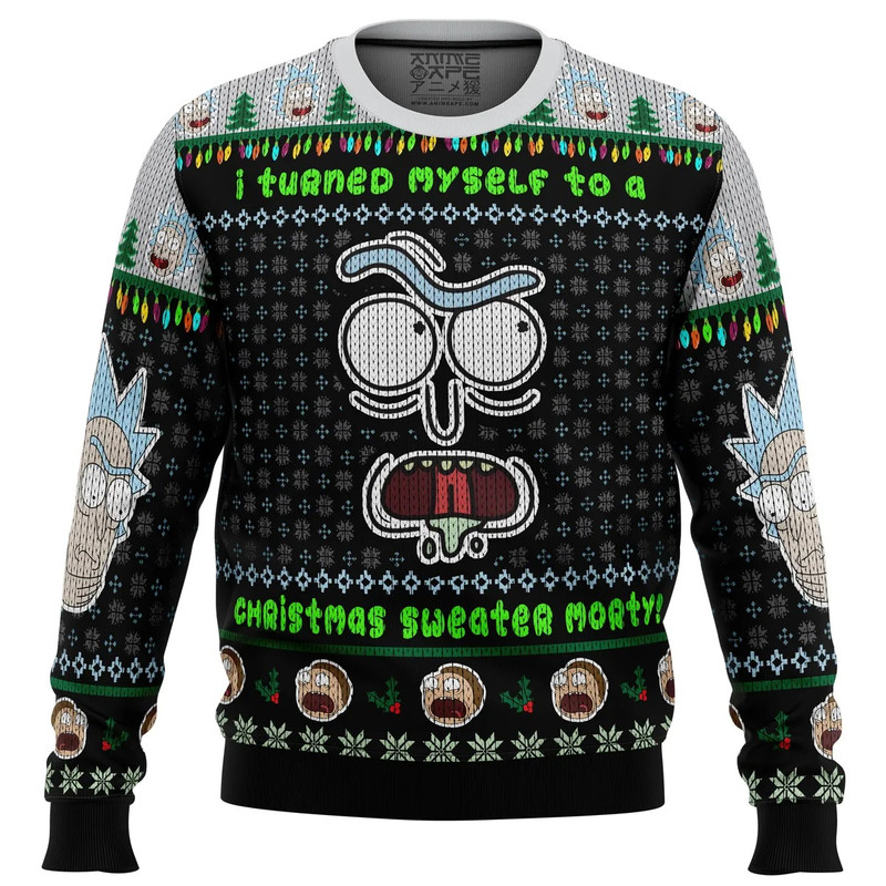 I Turned Myself Into A Christmas Sweater Rick And Morty Hoodie 3D Zip Hoodie 3D Ugly Christmas Sweater 3D Fleece Hoodie