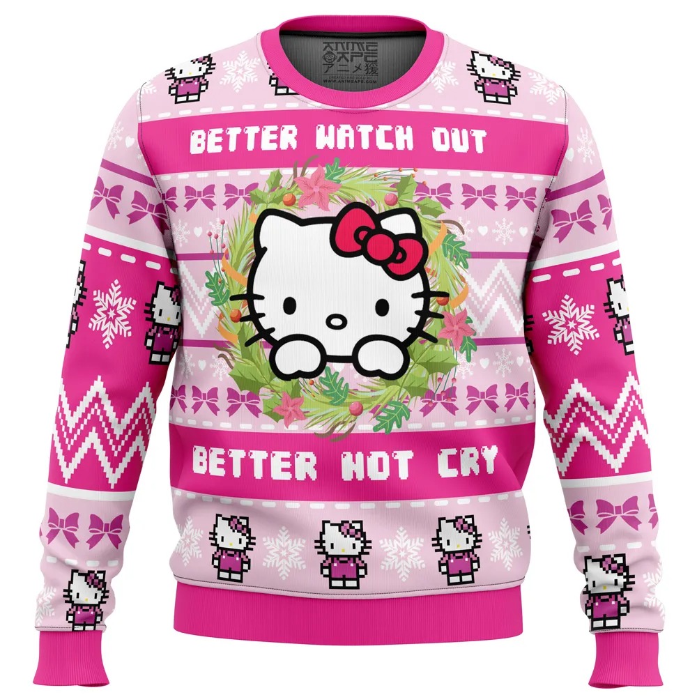 Hello Kitty is Coming to Town All OVer Print Hoodie 3D Zip Hoodie 3D Ugly Christmas Sweater 3D Fleece Hoodie