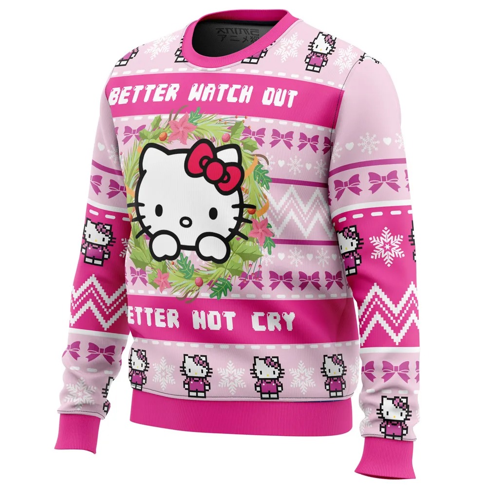 Hello Kitty is Coming to Town All OVer Print Hoodie 3D Zip Hoodie 3D Ugly Christmas Sweater 3D Fleece Hoodie