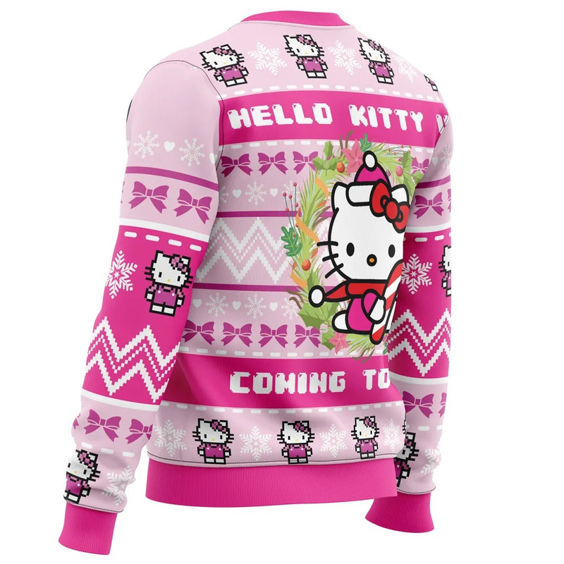 Hello Kitty is Coming to Town All OVer Print Hoodie 3D Zip Hoodie 3D Ugly Christmas Sweater 3D Fleece Hoodie