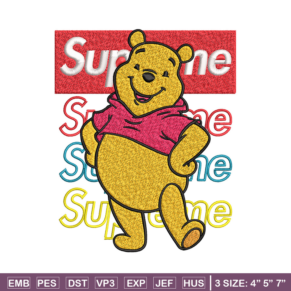 Supreme Winnie The Pooh Embroidery design, Winnie The Pooh Embroidery, cartoon design, Embroidery File, Instant download.jpg