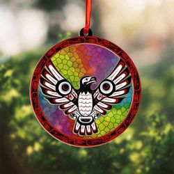 haida eagle art suncatcher: festive christmas tree ornaments - northwest coast beauty
