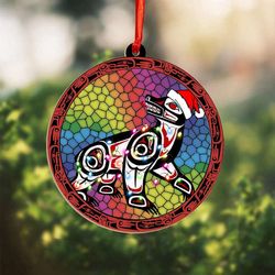 northwest coast haida art christmas bear suncatcher ornament - festive tree decor