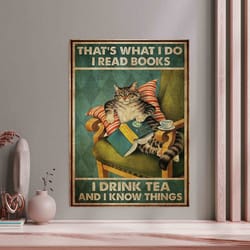 vintage cat love reading and love cat - book poster, cat painting canvas, cat wall art photography canvas art