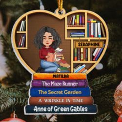 Personalized Girl Under Book Christmas Tree Acrylic Ornament - Custom Shaped Gift
