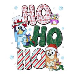 bluey hohoho christmas png, bluey christmas, blue dog christmas, bluey and bingo png