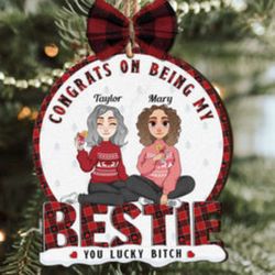 Custom Bestie Wooden Ornament with Bow: Celebrate with Congrats!