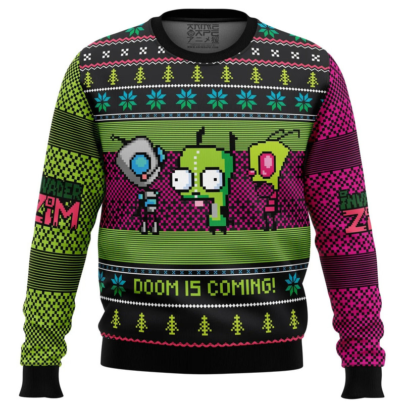 Invader ZiM All Over Print Hoodie 3D Zip Hoodie 3D Ugly Christmas Sweater 3D Fleece Hoodie