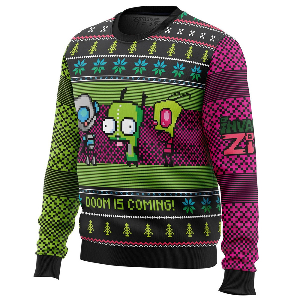 Invader ZiM All Over Print Hoodie 3D Zip Hoodie 3D Ugly Christmas Sweater 3D Fleece Hoodie