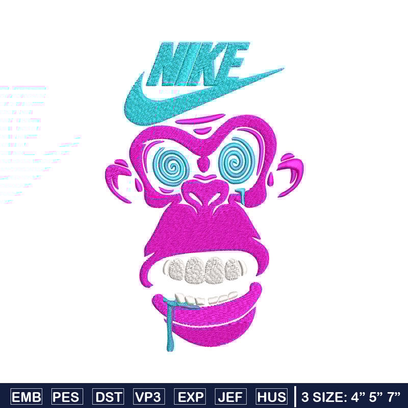 Monkey Nike Embroidery design, Monkey Embroidery, Nike design, Embroidery file, logo shirt, Instant download..jpg