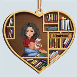 just a girl who loves books - personalized wooden ornament: unique custom shape