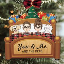 Custom Wooden Ornament with Bow for You & Me and Our Dogs Cats Pets