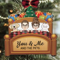 custom wooden ornament with bow for you & me and our dogs cats pets
