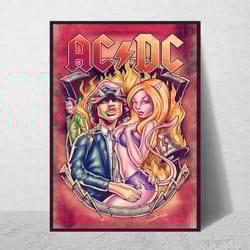 acdc band poster vintage wall art music memorabilia retro wall art concert poster poster with frame a4, a2, a1 size