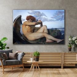 alexandre cabanel painting,fall angel poster,angel canvas painting,naked man canvas painting,fall angel man poster,repro