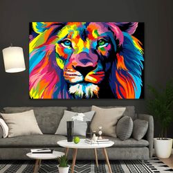 colorful lion canvas, lion wall art, lion poster, animal wall art, animal poster, animal canvas, abstract wall art, lion