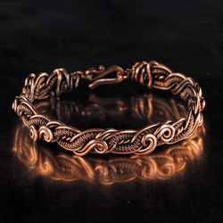 Wire wrapped pure copper bracelet  Unique stranded wire bangle 7th 22nd Anniversary gift Artisan woven art jewelry