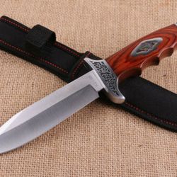 10'' new wood handle 440 steel blade tactics survival bowie hunting knife