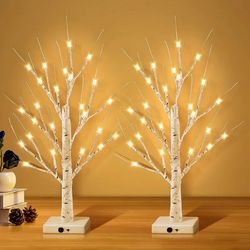 24lt lighted birch tree , 2ft battery operated and usb power warm white christmas tree lights for party festival, weddin