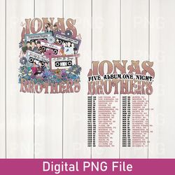 jonas brothers double sided png, jonas brothers tour png, five albums one night tour png, retro jonas concert tour png