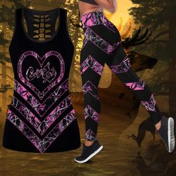 gift for mother country girl deer hunting purple black hollow tank top &8211 legging 3d print
