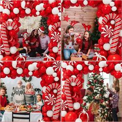 130pcs christmas balloons garland arch kit with christmas red and white balloons candy balloons gift box balloons red st