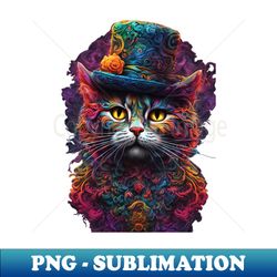 Colorful Cat in a Top Hat - High-Quality PNG Sublimation Download - Unleash Your Creativity