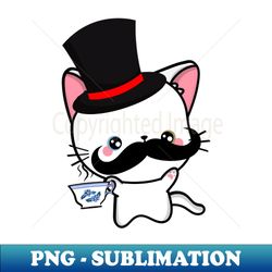 Sophisticated White Angora Cat Drinking Tea wearing a top hat - Aesthetic Sublimation Digital File - Boost Your Success with this Inspirational PNG Download