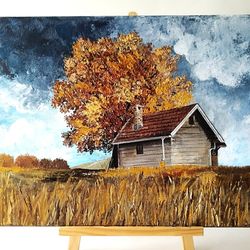Rustic Landscape Painting | Textured Acrylic Art on Canvas