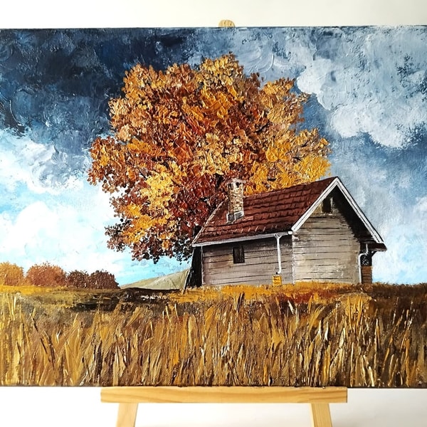 Rustic Color Painting Rustic Landscape Painting | Textured Acrylic Art on Canvas - Inspire Uplift