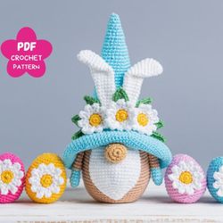 Crochet patterns Easter bunny with crochet flowers, Crochet bunny amigurumi pattern, Crochet Easter gnomes patterns, Cro