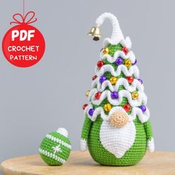 Crochet patterns Christmas tree gnome with Christmas ornements, Christmas amigurumi gnome pattern, Christmas crochet gno