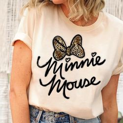 disney minnie mouse autograph with leopard bow tshirt, disneyland family matching tee, disneyworld trip unisex adult tsh